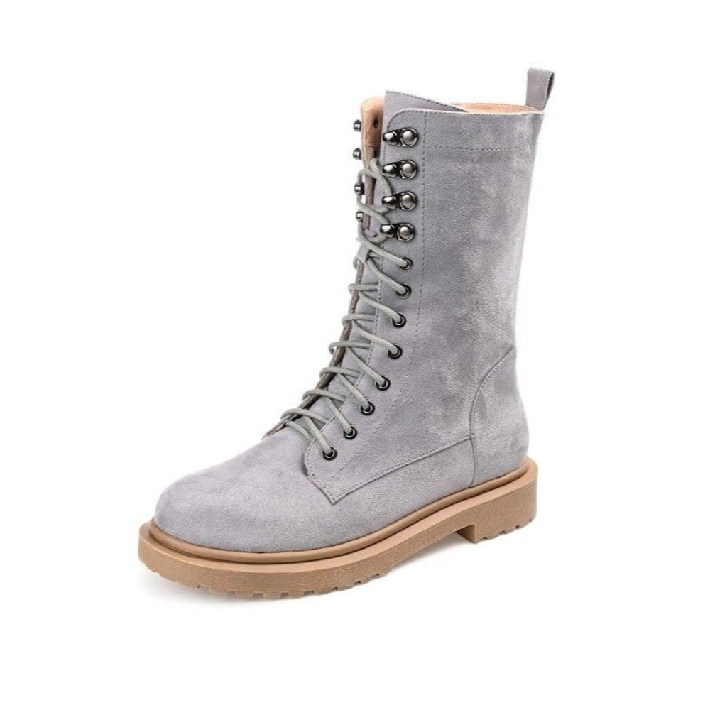 Journee Collection Womens 9.5 M Grey Cadee Lace Up Combat Boots NIB KG1